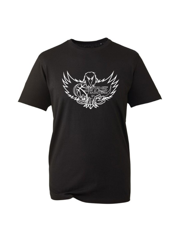 T-shirt noir coton SMS91 Basket - logo Blanc