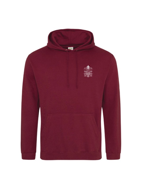 Hoodie burgundy - marquage coeur et dos - logo lycée Marie Curie Versailles - 2025/2026
