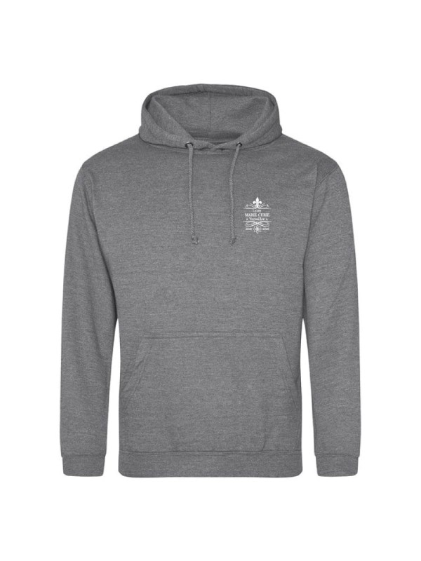 Hoodie graphite heather - marquage coeur et dos - logo lycée Marie Curie Versailles - 2025/2026