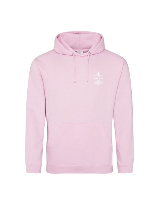 Hoodie baby pink - marquage coeur et dos - logo lycée Marie Curie Versailles - 2025/2026