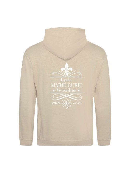Hoodie sable - marquage coeur et dos - logo lycée Marie Curie Versailles - 2025/2026