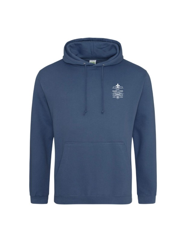 Hoodie air force blue - marquage coeur et dos - logo lycée Marie Curie Versailles - 2025/2026