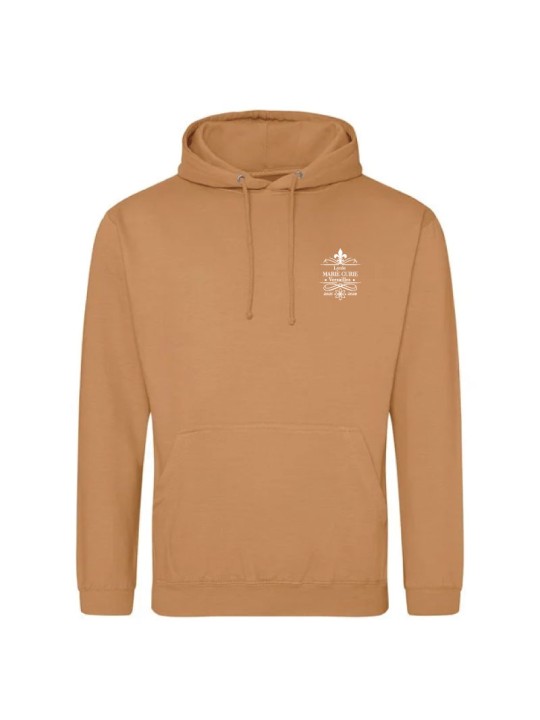 Hoodie caramel latte - marquage coeur et dos - logo lycée Marie Curie Versailles - 2025/2026