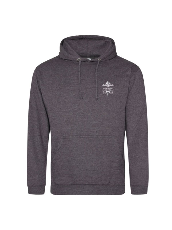 Hoodie charcoal - marquage coeur et dos - logo lycée Marie Curie Versailles - 2025/2026