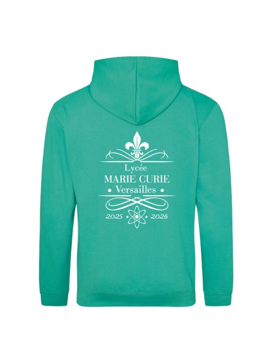 Hoodie spring green- marquage coeur et dos - logo lycée Marie Curie Versailles - 2025/2026