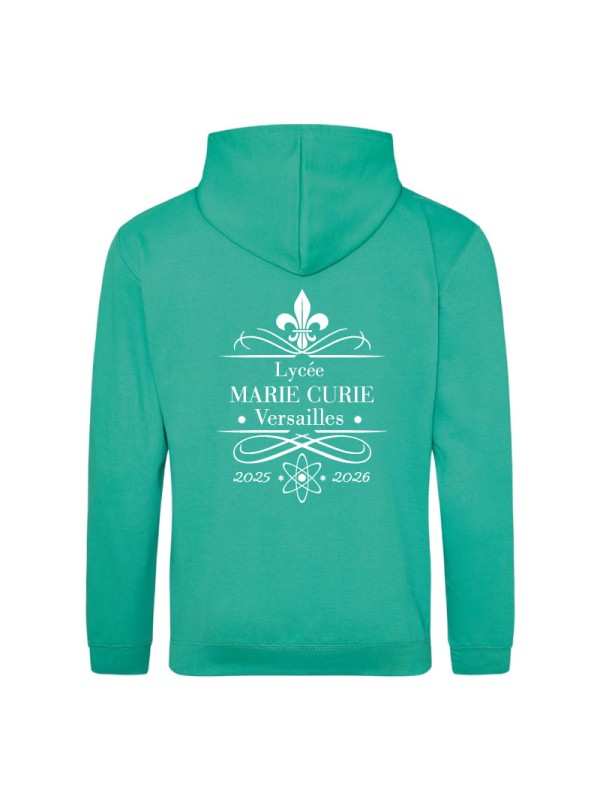 Hoodie spring green- marquage coeur et dos - logo lycée Marie Curie Versailles - 2025/2026