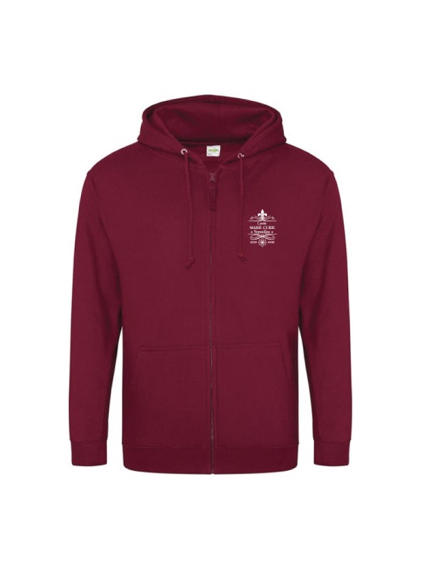 Sweat-shirt à capuche, zippé - couleur burgundy - lycée Marie Curie de Versailles - 2025-2026