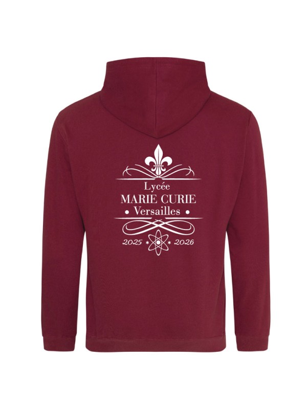 Sweat-shirt à capuche, zippé - couleur burgundy - lycée Marie Curie de Versailles - 2025-2026