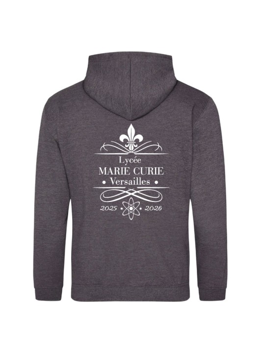 Sweat-shirt à capuche, zippé - couleur charcoal- lycée Marie Curie de Versailles - 2025-2026