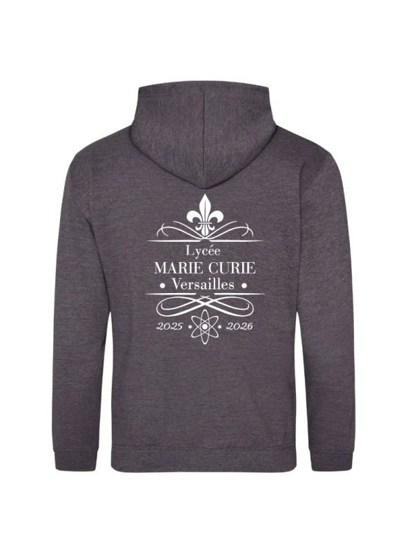 Sweat-shirt à capuche, zippé - couleur charcoal- lycée Marie Curie de Versailles - 2025-2026