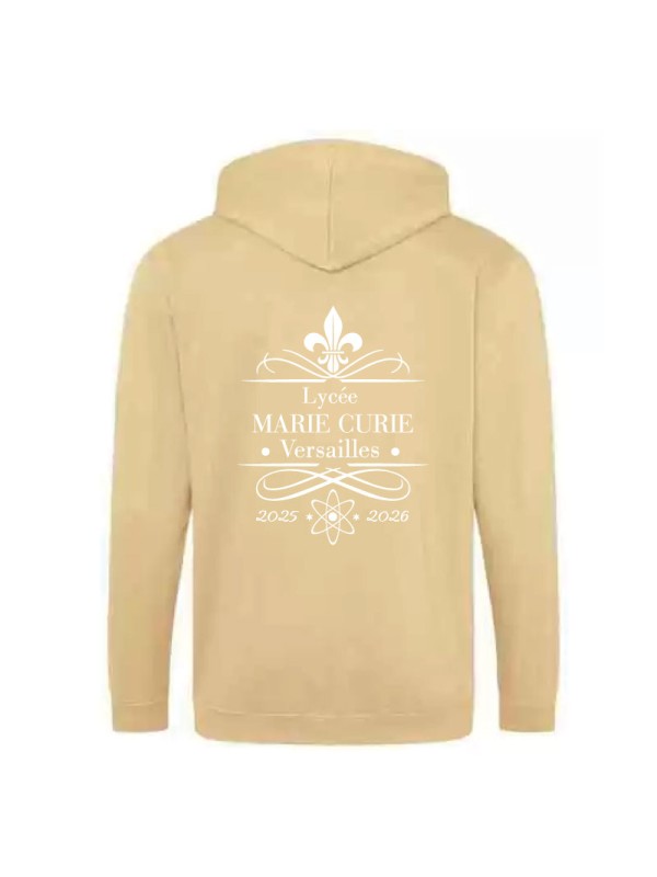 Sweat-shirt à capuche, zippé - couleur sable - lycée Marie Curie de Versailles - 2025-2026