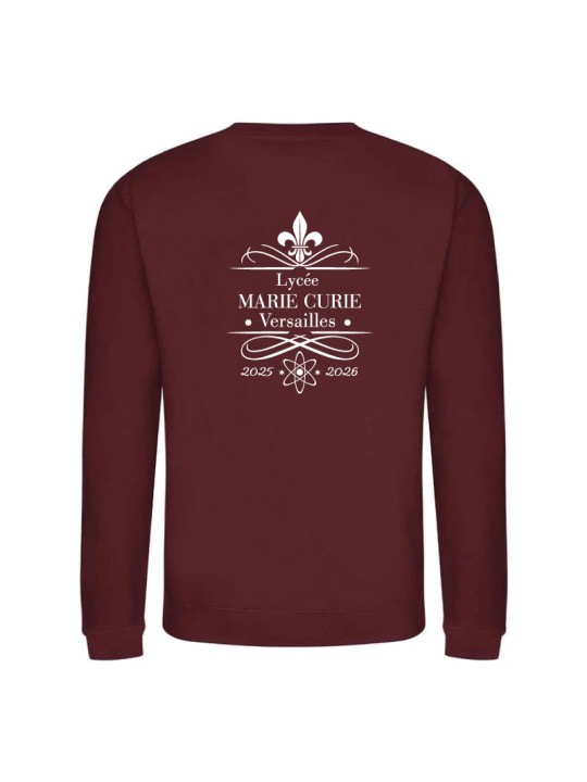 Sweater sans capuche - marquage coeur et dos - Lycée Marie Curie - Versailles - 2025/2026