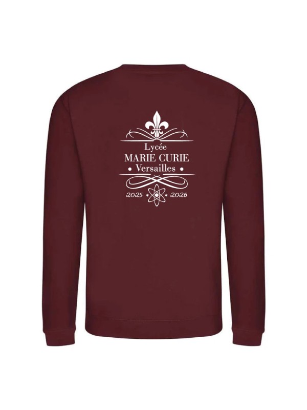 Sweater sans capuche - marquage coeur et dos - Lycée Marie Curie - Versailles - 2025/2026