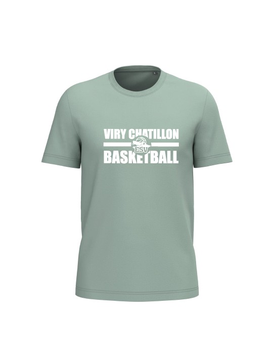 T-shirt bio couleur SAGE - logo VIRY BASKET