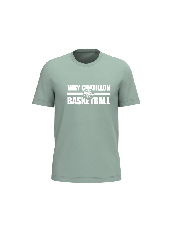 T-shirt bio couleur SAGE - logo VIRY BASKET